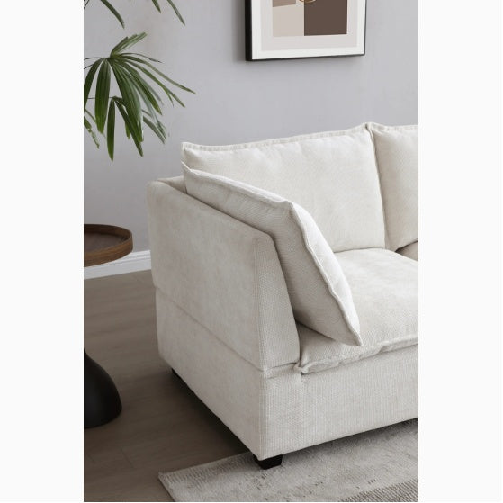 LuxeCasa™ Modular Linen Sectional + Convertible Ottoman (130″ U-Shape)