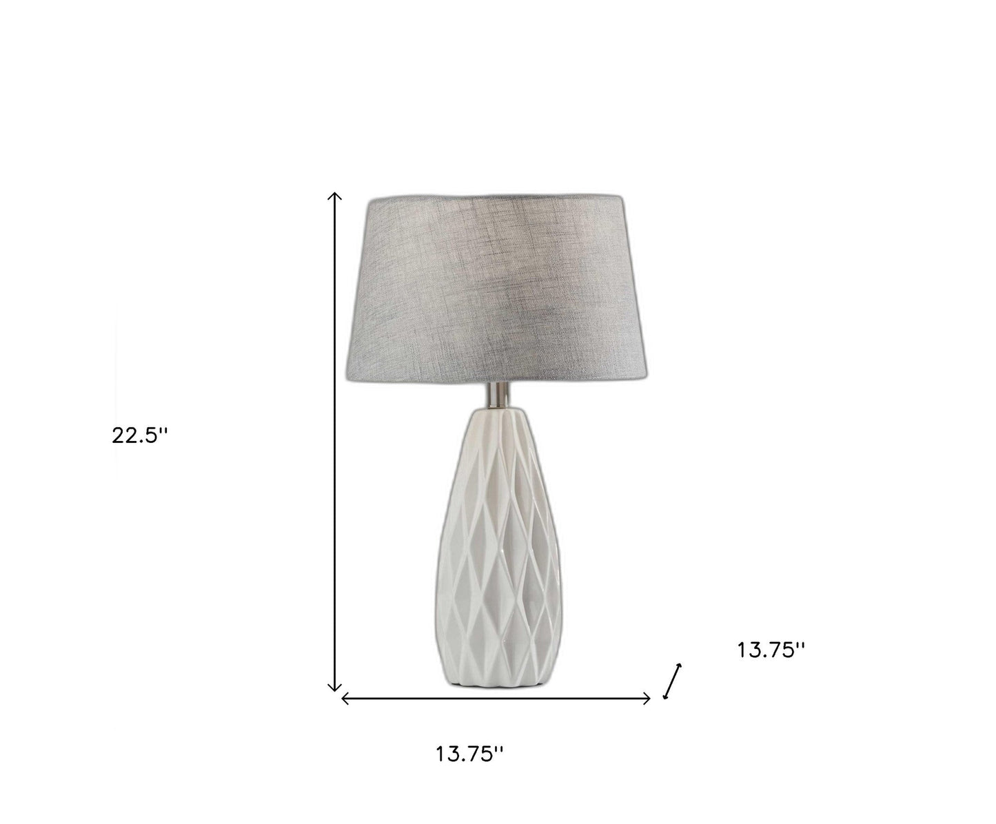 White Ceramic Bedside Lamps – Gray Drum Shades (Set of 2, 23″)