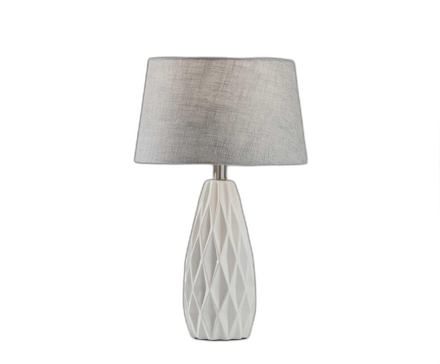 White Ceramic Bedside Lamps – Gray Drum Shades (Set of 2, 23″)