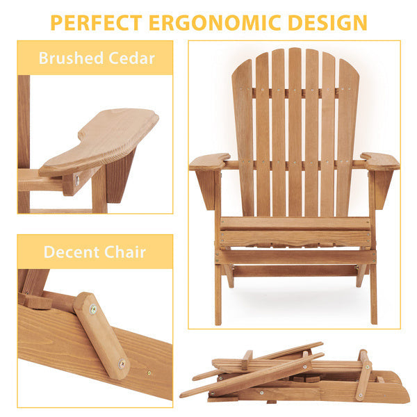 Wooden Folding Adirondack Chair Set – 2 Pc Light Finish (LuneluX Home)