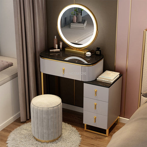 Slate Makeup Vanity Set w/ LED Mirror & Drawers
