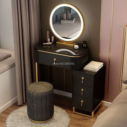 Slate Makeup Vanity Set w/ LED Mirror & Drawers