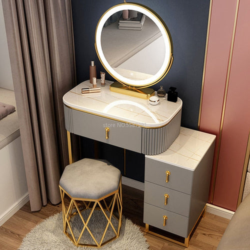 Slate Makeup Vanity Set w/ LED Mirror & Drawers