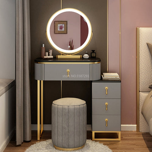 Slate Makeup Vanity Set w/ LED Mirror & Drawers