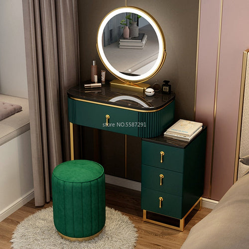 Slate Makeup Vanity Set w/ LED Mirror & Drawers