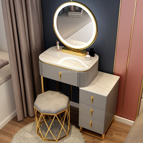 Slate Makeup Vanity Set w/ LED Mirror & Drawers