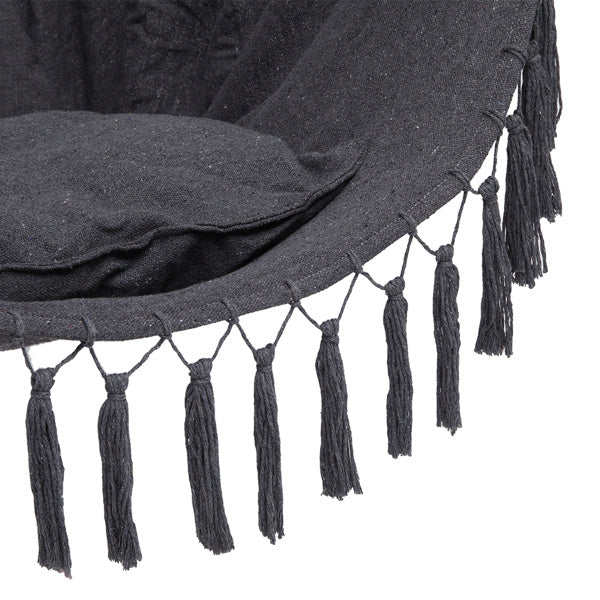 LuneluX Boho Hanging Chair – Gray Fringe + Cushions