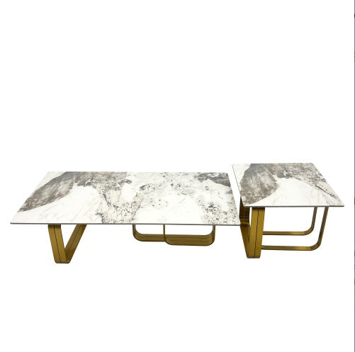 Modern Sintered-Stone Coffee Table Set – Gold Frame (2 Pc)