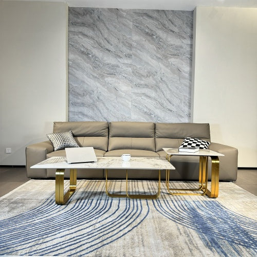 Modern Sintered-Stone Coffee Table Set – Gold Frame (2 Pc)
