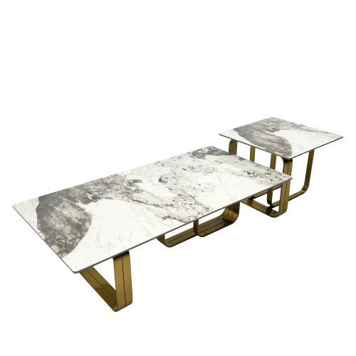Modern Sintered-Stone Coffee Table Set – Gold Frame (2 Pc)
