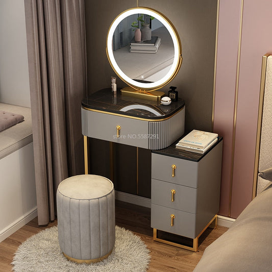 Slate Makeup Vanity Set w/ LED Mirror & Drawers