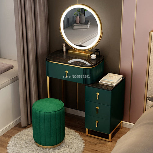 Slate Makeup Vanity Set w/ LED Mirror & Drawers