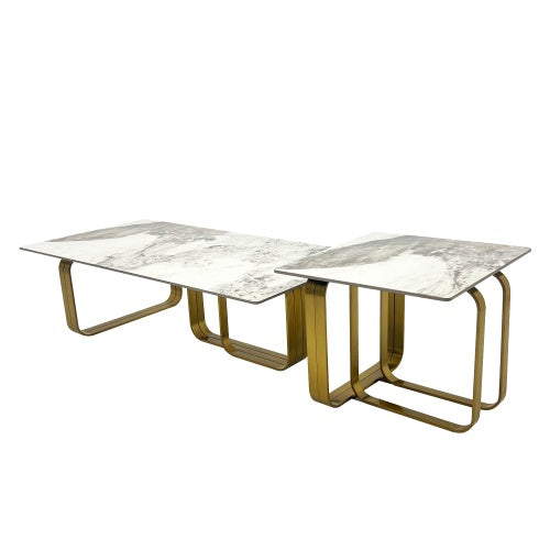 Modern Sintered-Stone Coffee Table Set – Gold Frame (2 Pc)