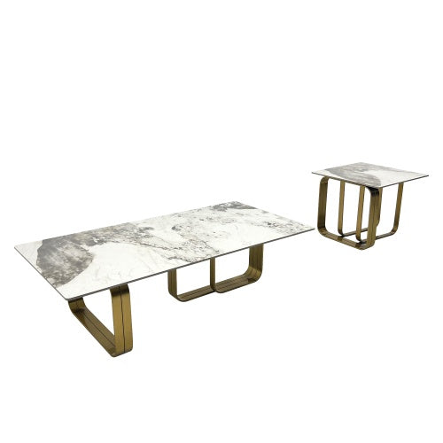 Modern Sintered-Stone Coffee Table Set – Gold Frame (2 Pc)