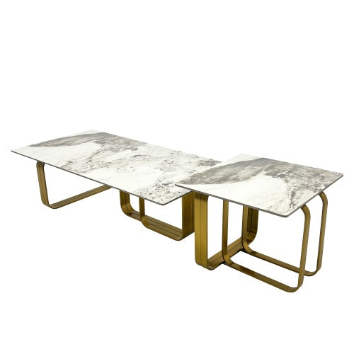 Modern Sintered-Stone Coffee Table Set – Gold Frame (2 Pc)